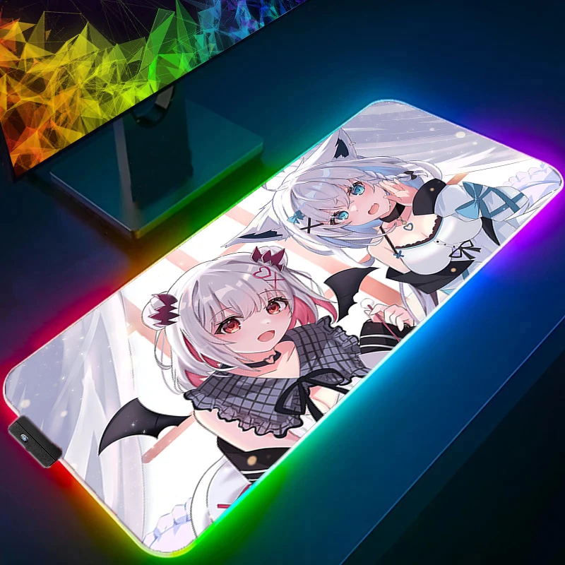 

Светодиодный коврик для мыши, большой геймерский XXL, клавиатура, RGB, настольный коврик для мыши, ковер, резиновый игровой ноутбук, H-hololive, коврик для мыши Shirakami Fubuki