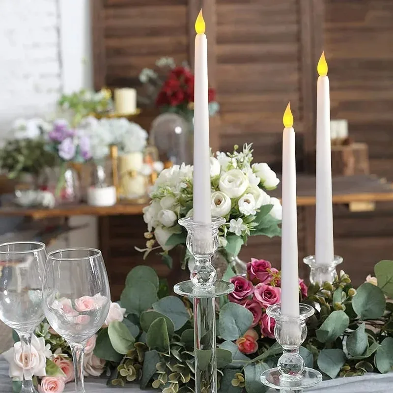 LED Long Candle Flameless Pointed Candle Light Battery Powered Candle Light for Birthday Wedding Dinner Party Decoration