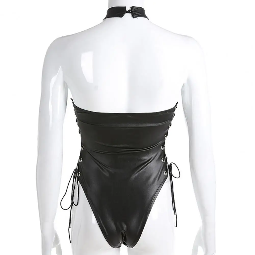 ผู้หญิงชุดว่ายน้ําสิทธิบัตรหนังด้านข้าง LACE-up ฤดูร้อนปิดไหล่ Slim-fitting บิกินี่สําหรับ Beach One Piece ชุดว่ายน้ํา