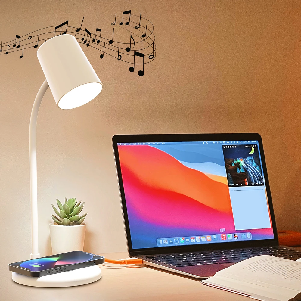 

3-in-1 Warm Night Light Wireless Charging Desk Lamp Bluetooth-compatible Speaker USB Charging LED Desk Lamp Audio Speaker