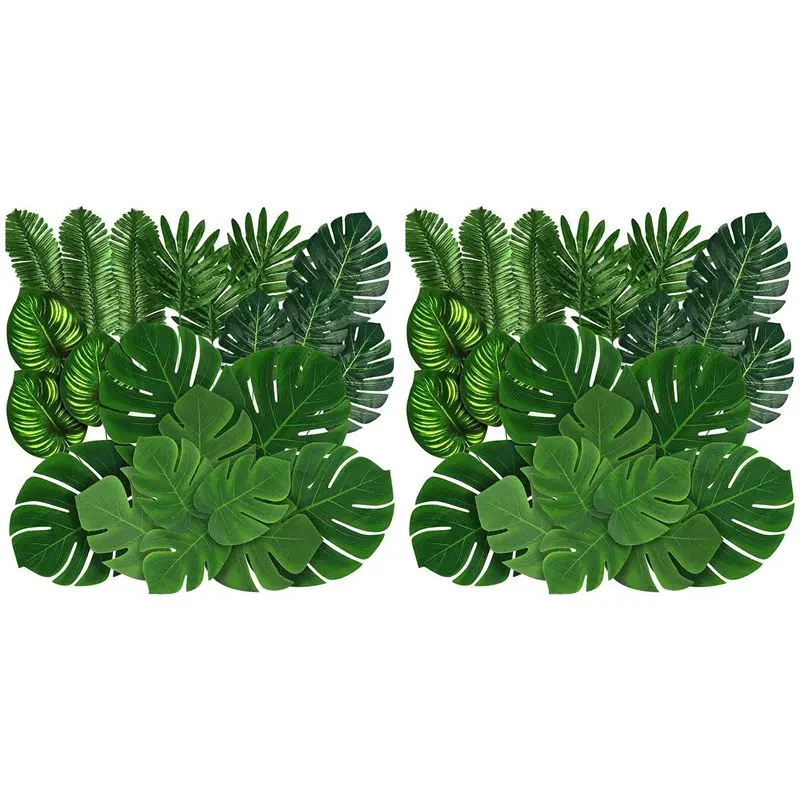 

ABKO-176 Pieces Palm Jungle Leaves 8 Kinds Faux Tropical Monstera Leaves With Stems For Hawaiian Luau Party Beach Theme Party