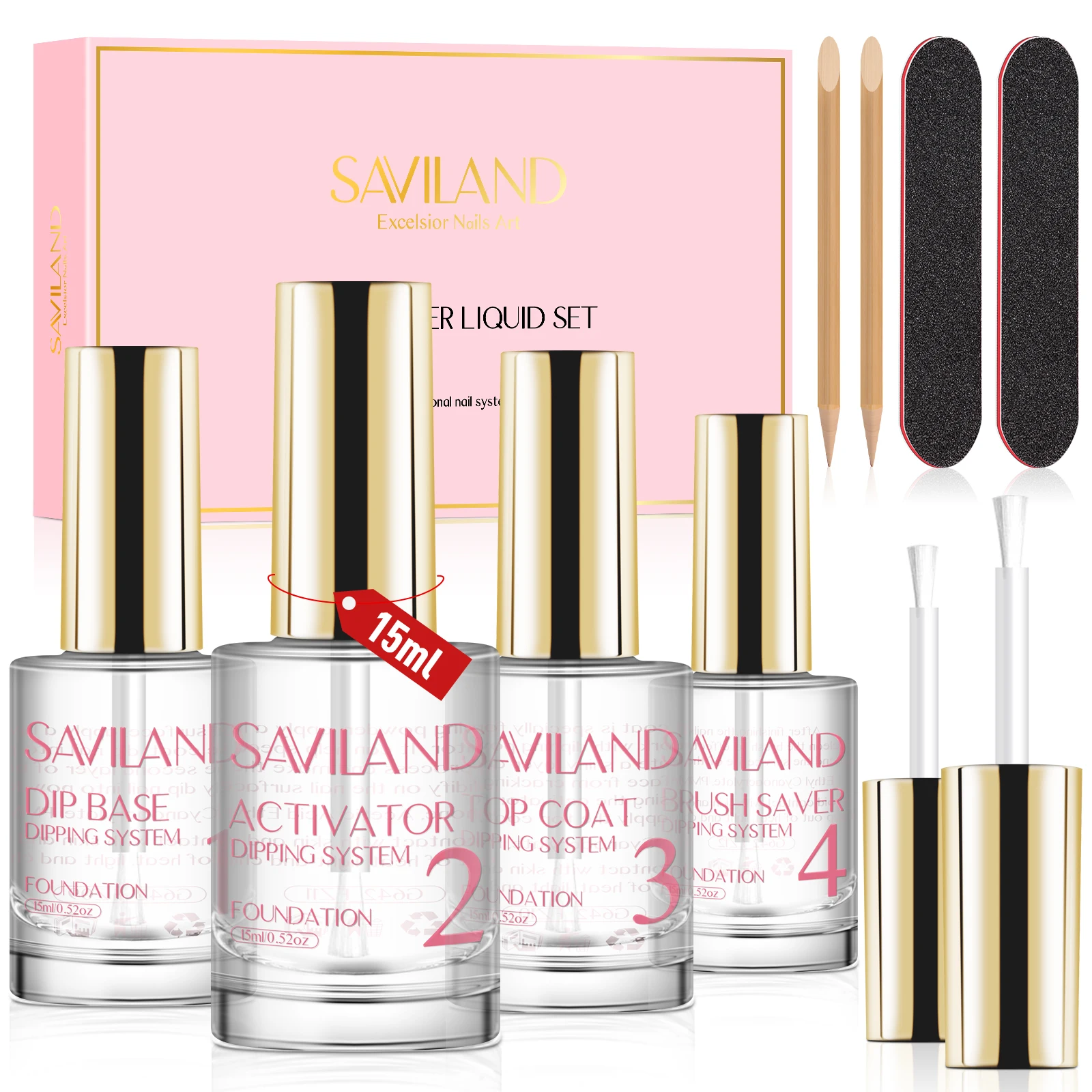 SAVILAND-Juego de líquido en polvo sin HEMA, 10 Uds., 15ml, con Base, activador de capa superior, protector de cepillo, lima de uñas, No se necesita curado