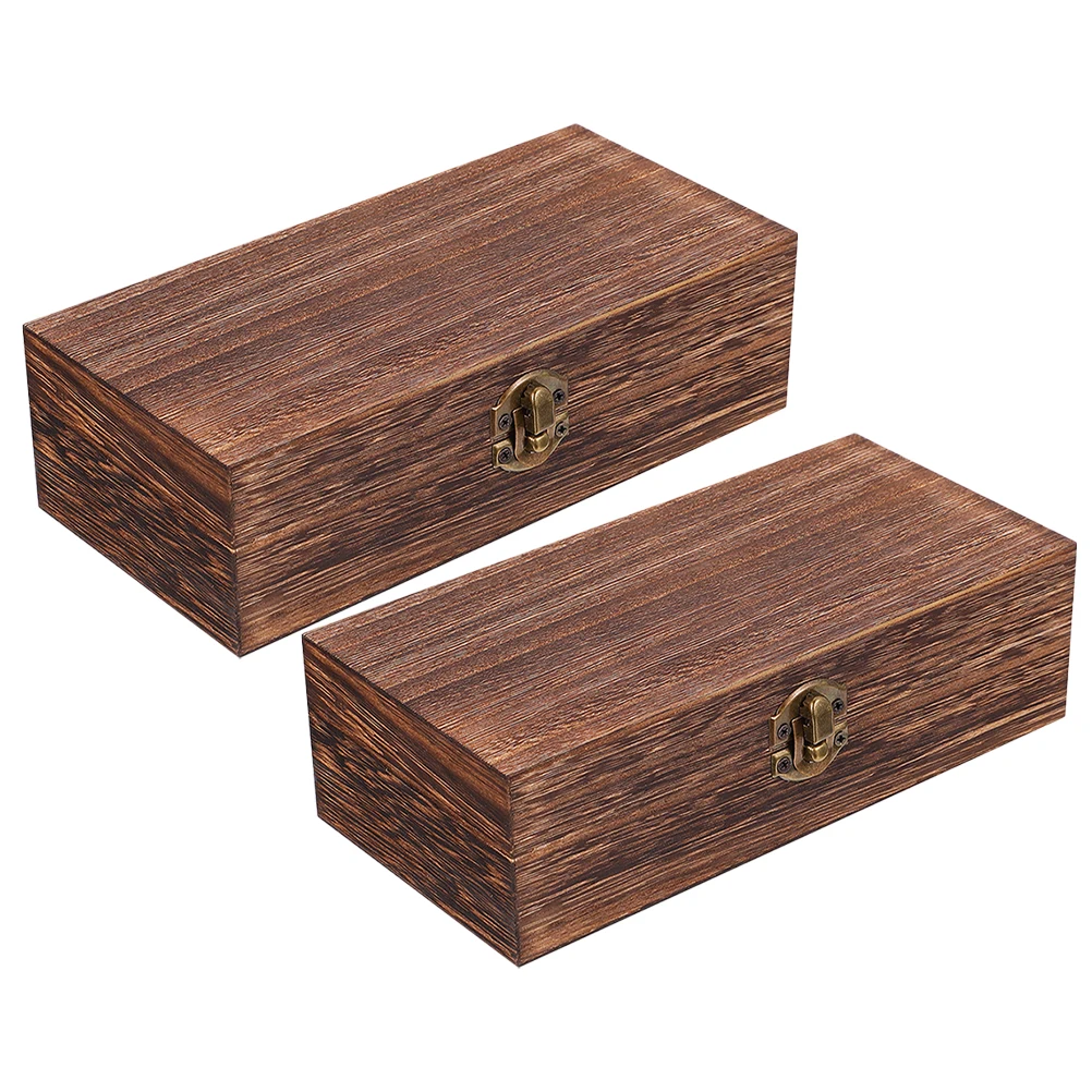 

2pcs Gift Boxes Solid Wood Storage Chest Small Rectangular Case Lid Craft Home Decor Wooden Trinket Box Rustic