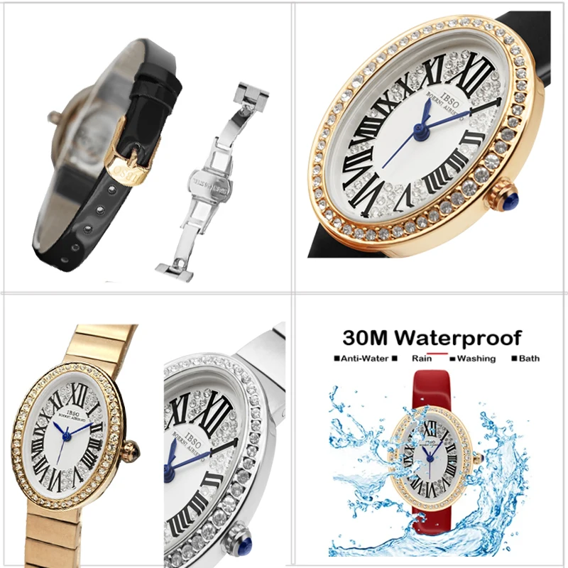 Original Marke Frau Uhr Silber Stahl wasserdicht ovale Handuhr weibliche Mode hochwertige Damen Leder Armbanduhren blau