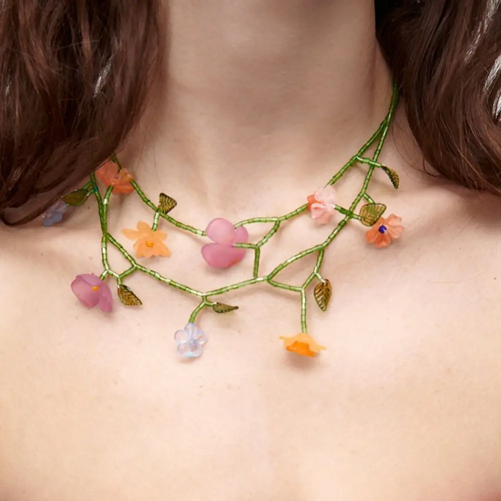 

Handmade Resin Flower Necklace Minority Design Jewelry Accessories Beaded Dangle Earring Korean Style Tassel Asymmetric Earrings