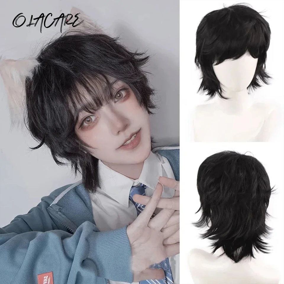 OLACARE Synthetic Short Wig Black Blonde Brown False Hair Daily Party Cosplay Wigs for Women Man Girl Boy High Temperature Fiber