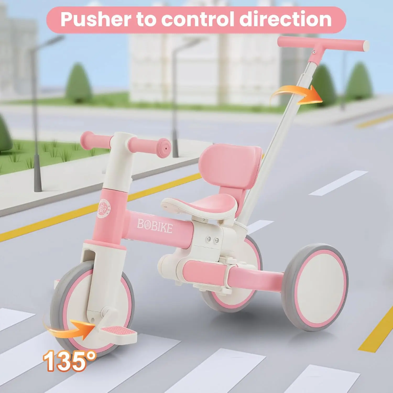 5-in-1 Tricycle for Toddlers 18 Months to 5 Years Old, Toddler Bike, Kids Tricycle with Push Handle and Backrest, Toddler Balanc