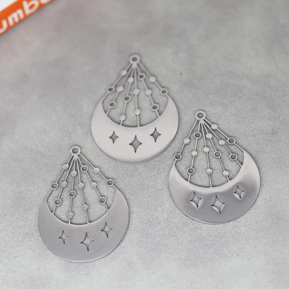 3pcs/lot Vintage Earring DIY Tassels Waterdrop Stainless Steel Pendant Charms for Jewelry Making Star Pattern Metal Accessories