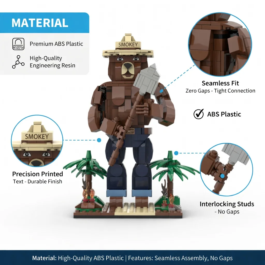MOC Forest Guard Muscular Bear Building Blocks Shovel Ornament DIY Action Figure Bricks Model Adult Gift Home Decor - view 3