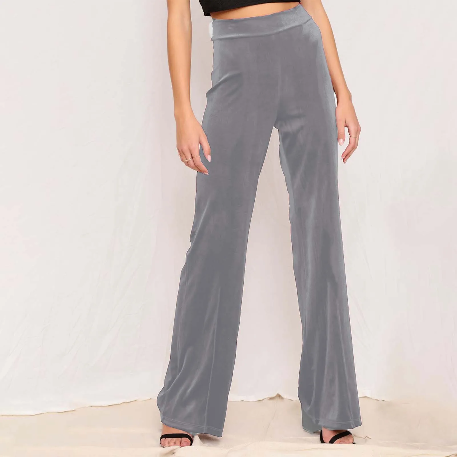 Women's New Fashion Velvet Flare Pants Women Clothing Y2k Solid Color Elastic Elastic High-waisted Casual Flared Long Pants