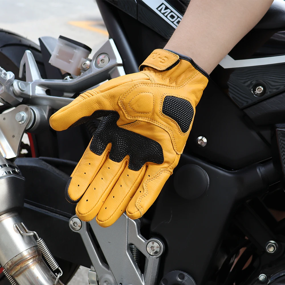 Vintage Goat Leather Motorcycle Gloves Men Women Hard Shell Protective Cycling Summer Gloves Motorbike Motorcross Riding Luvas