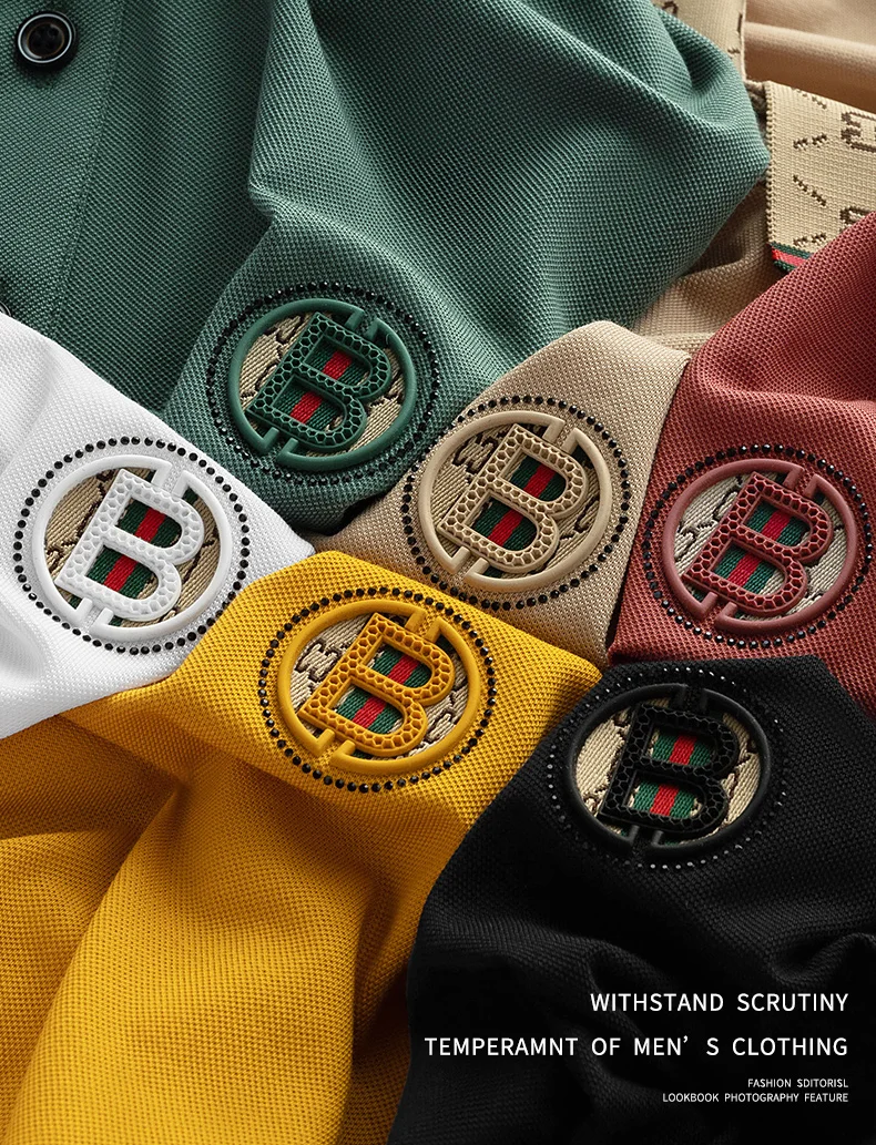 Hochwertiges Marken-Poloshirt mit kurzen Ärmeln, modisches Buchstabenprägungsdesign, Revers-T-Shirt, Sommer-Baumwoll-T-Shirt, atmungsaktiv, lässige Herrenbekleidung – Detail 3