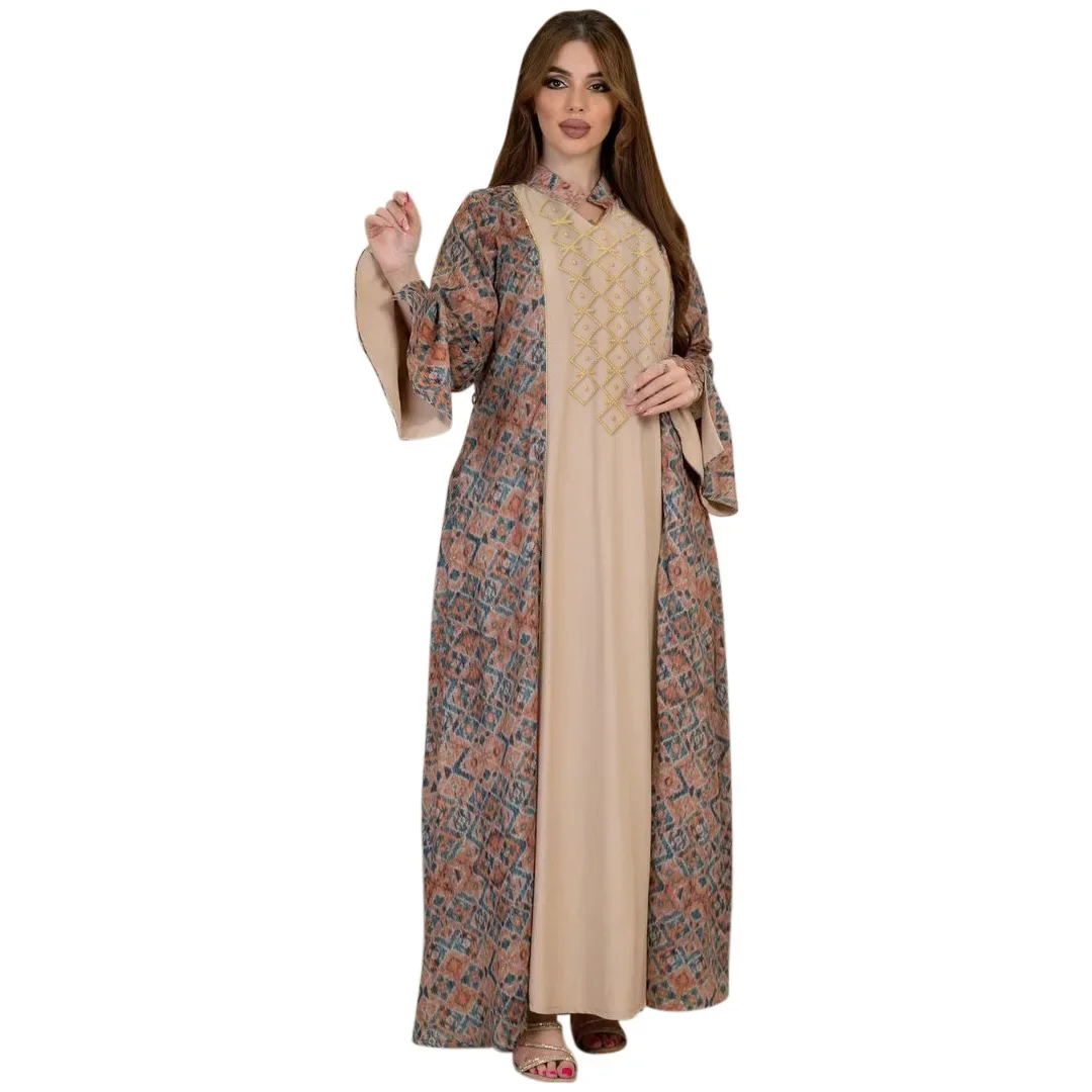 Dubai Stampato Abaya Donne Musulmane Diamanti Maxi Vestito Ramadan Caftano Turchia Caftano Arabo Abbigliamento Islamico Marocco Femme Abiti