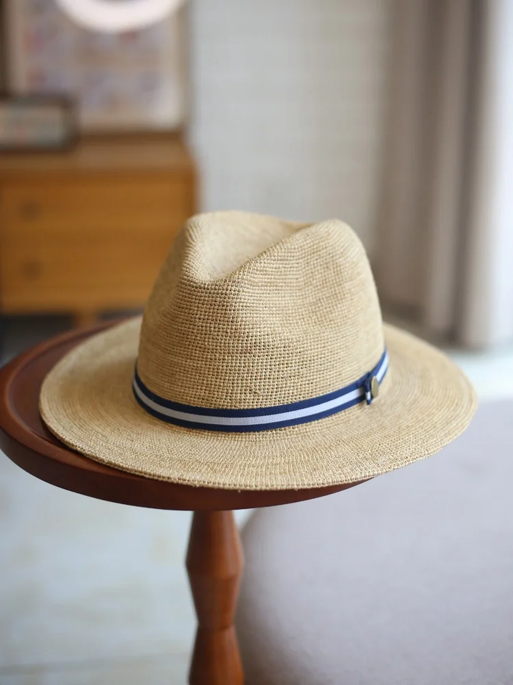 handmade-british-jazz-straw-hat-men-women-summer-fashionable-sun-protection-breathable-wide-brim-hat-with-stripe-band