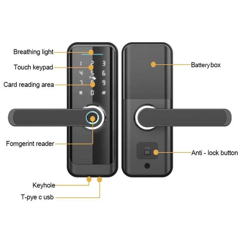 Tuya Smart Wifi Smart Life APP Or TTLOCK App Entrance door lock Serrure Intelligente Fechadura Digital Fingerprint Handle Lock