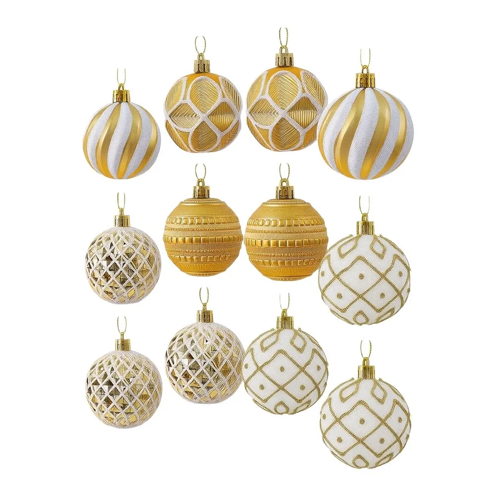 Shatterproof Ornament Set with 12 Distinctive Bauble Shapes and Textures for Dynamic Christmas Tree Composition