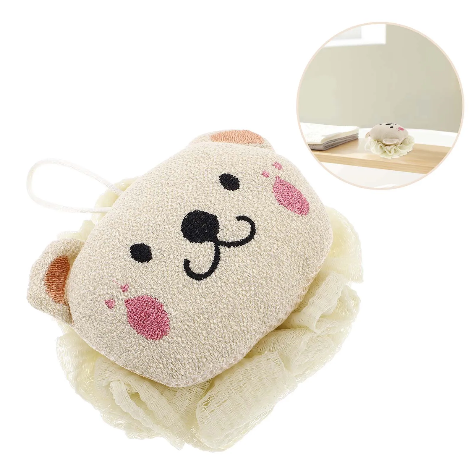 

Cartoon Lion Design Bath Pouf 2-in-1 Shower Scrubber for Body and Back Soft Mesh Lathering Bath Sponge for Sensitive Skin