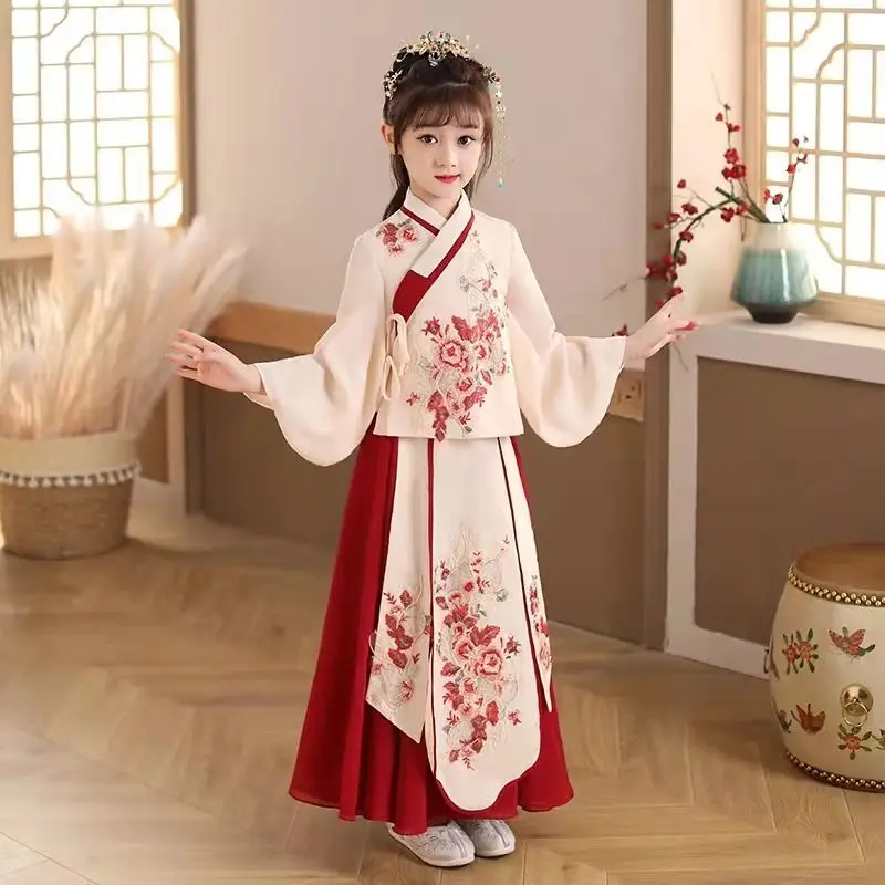 3-10-12T Kimono Chinês Tradicional Vintage Étnica Antiga Dança Traje Japonês e Coreano Crianças Vestido de Natal das Meninas