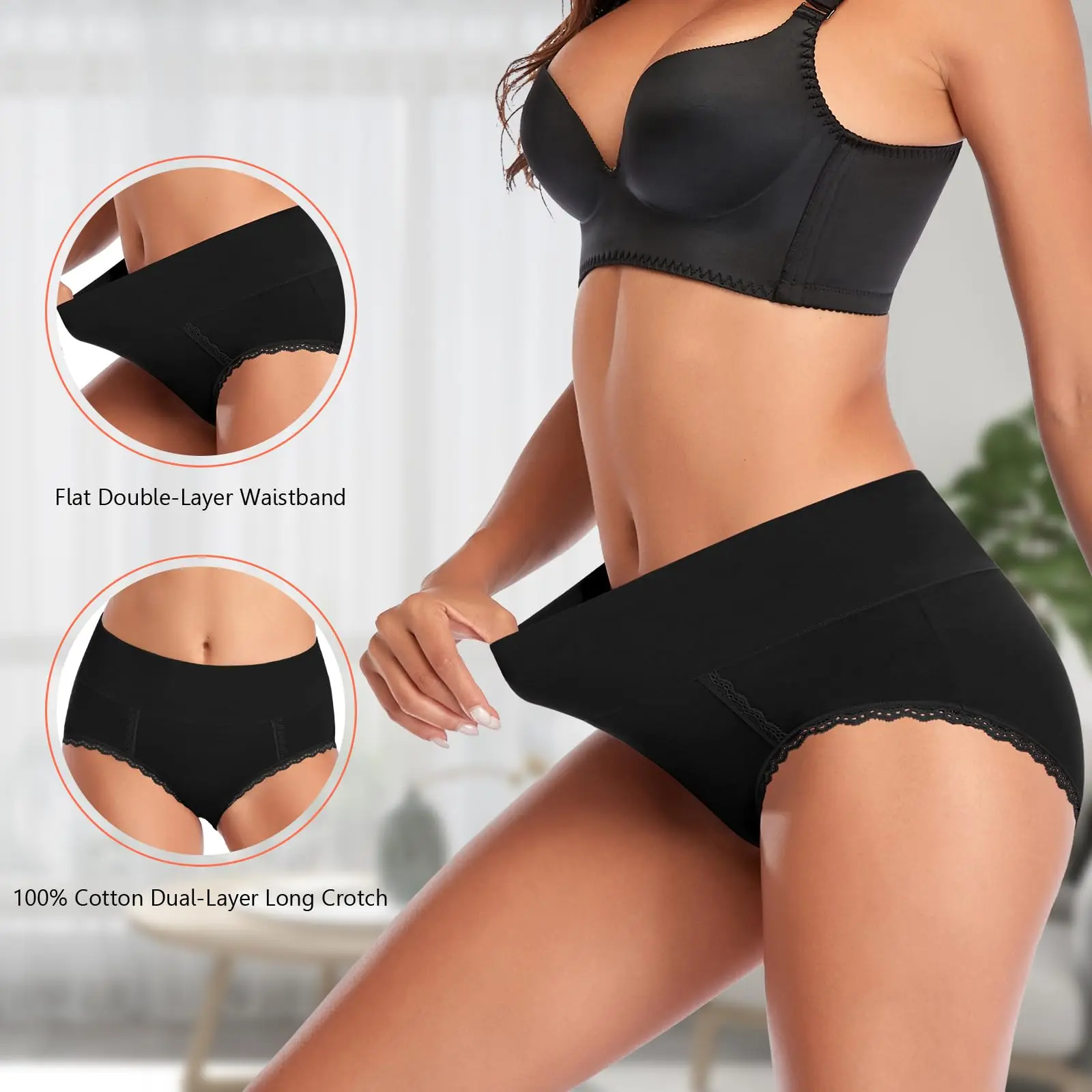 6pcs Cotton High Waisted Soft Womens Underwear Breathable Panties, Multipack