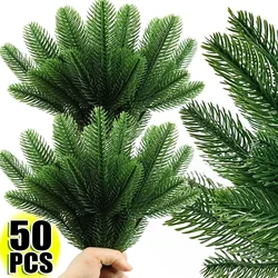 5/50Pcs Artificial Pine Needle Branches Christmas Green Snow Frosted Fake Plants Sprigs Stem DIY Wreath Home Garland Decorations