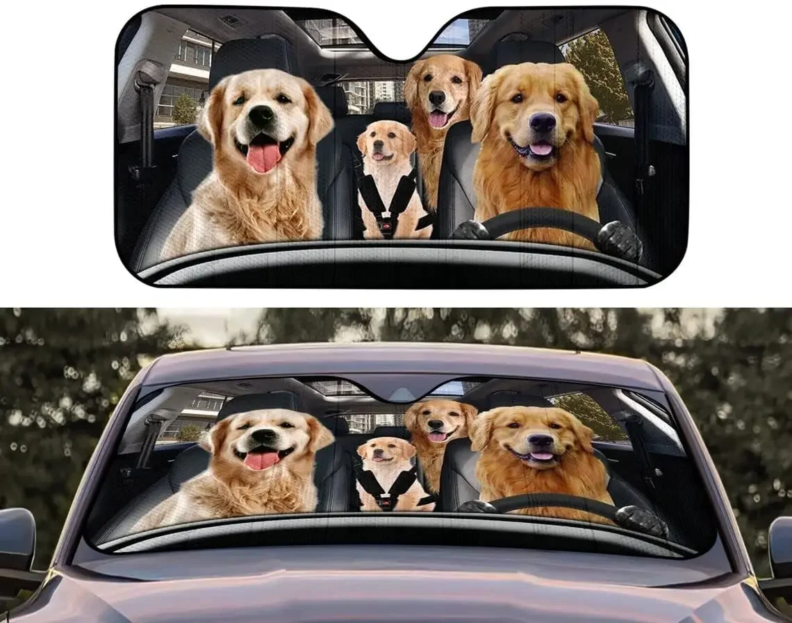 Golden Retriever Family Driving Car Sunshade for Windshield, Dogs Auto Sun Shade, Car Sun Shade, Car Accessories, Gift for Dog D