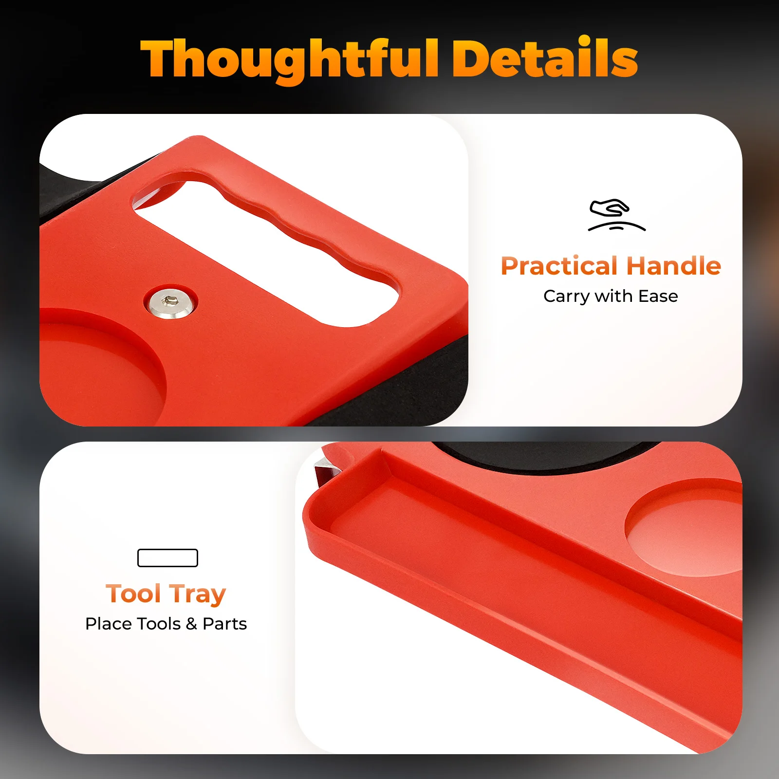 زاحف الركبة المتدحرج، وسادة الركوع المتدحرجة مع عجلات دوران 360 درجة وصينية الأدوات، وسادات ركوع المرآب على عجلات دوارة