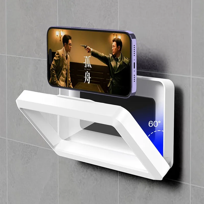 Bathroom Waterproof Mobile Phone Box 360 Degree Rotating Punch-free Shower Drama-watching Artifact Kitchen Wall Anti-fog Bracket