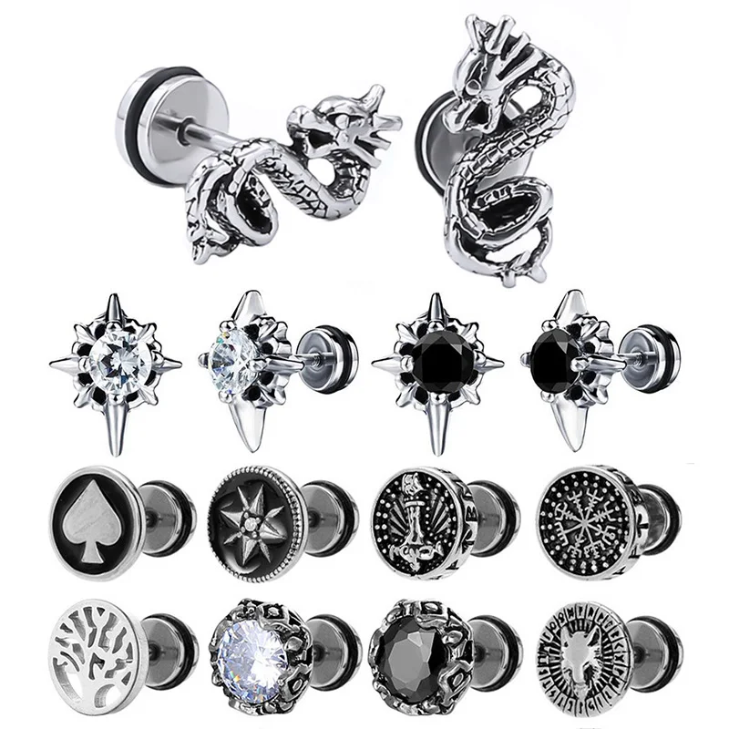 Boucles d'oreilles unisexes en acier inoxydable
