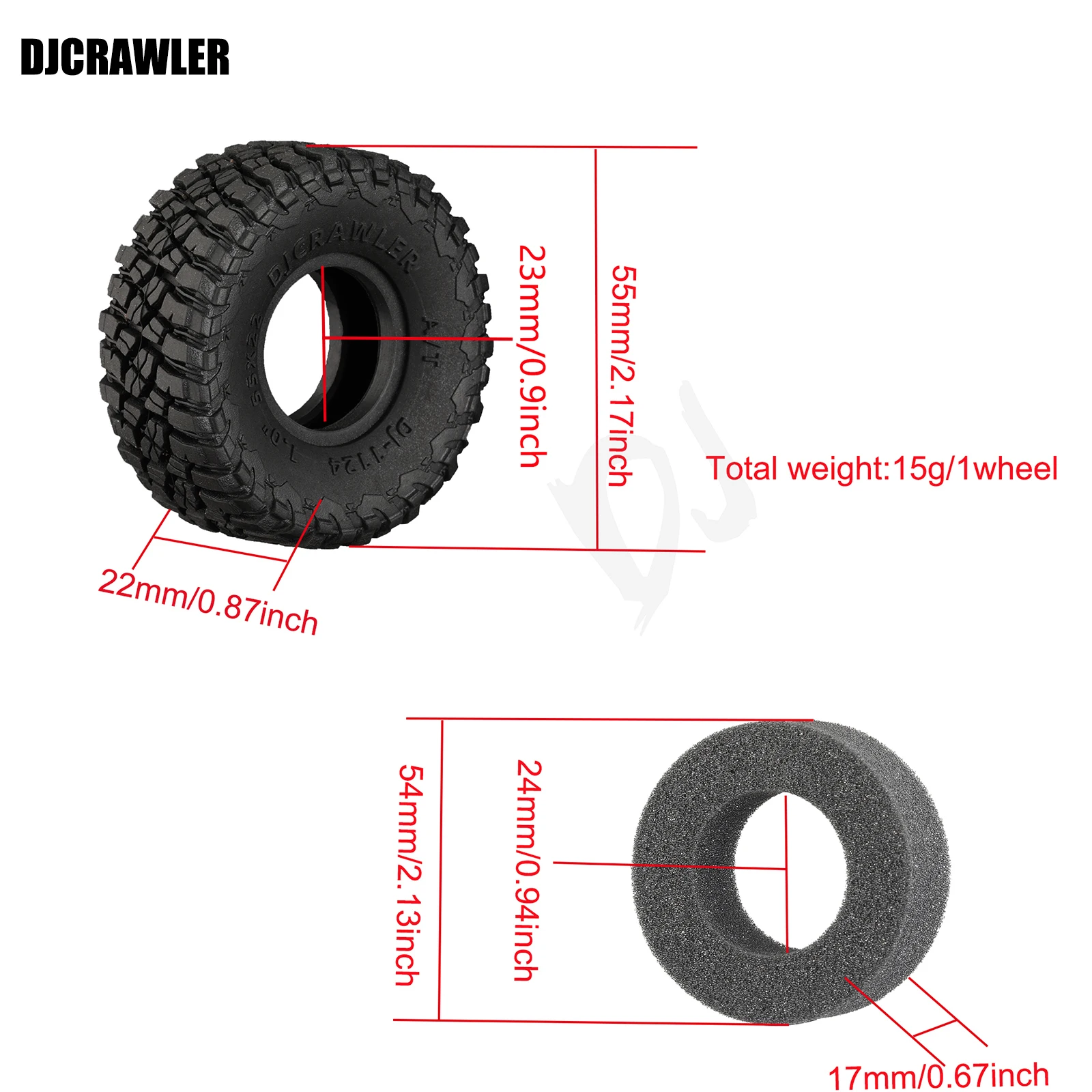 DJ 1/24 1 Cal terenowy guma butylowa wspinaczka wzmocnienie opony z wkładką gąbka do AXIAL SCX24 90081 FMS FCX24 cześć zapasowa