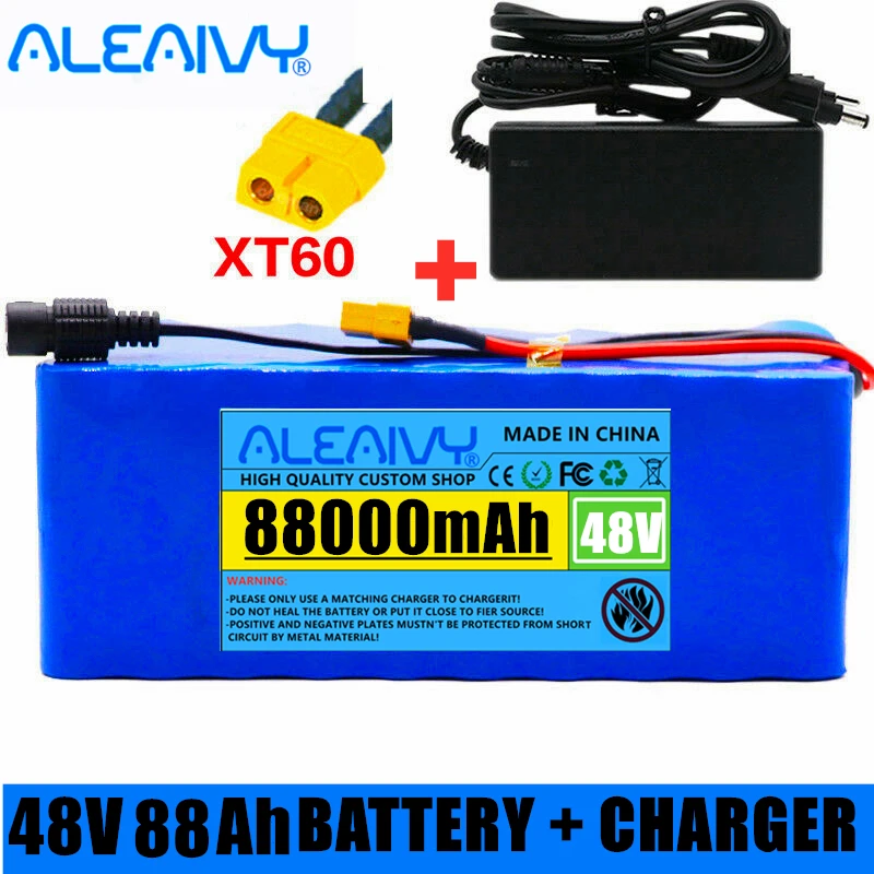 48v 88Ah Lithium Ion Battery 88000mAh 1000w Li-ion Battery Pack for 54.6v E-bike Electric Bicycle Scooter with BMS + 42v Charger