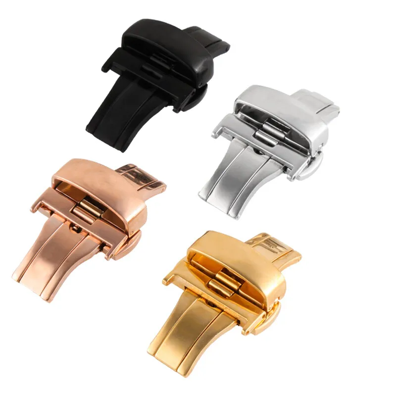 316 الصلبة الفولاذ المقاوم للصدأ مزدوجة دفع زر أضعاف إبزيم ساعة 12 14 16 18 20 22 مللي متر فتحة نمط دائم فراشة نشر المشبك