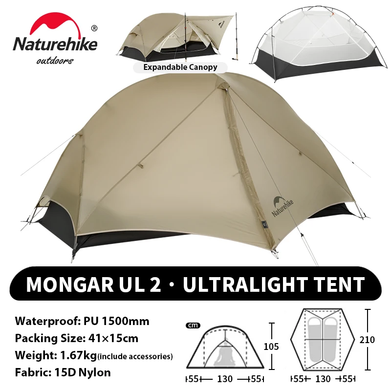 Naturehike Mongar UL PRO 1-3 personen tent 20D ultralicht reizen waterdicht wandelen survival buiten kamperen draagbare zonwering