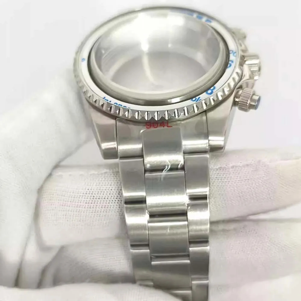 طقم ساعة كرونوغراف من الفولاذ المقاوم للصدأ 40 ملم، سوار ساعة من زجاج الياقوت VK63، لحركة كوارتز VK63 #3