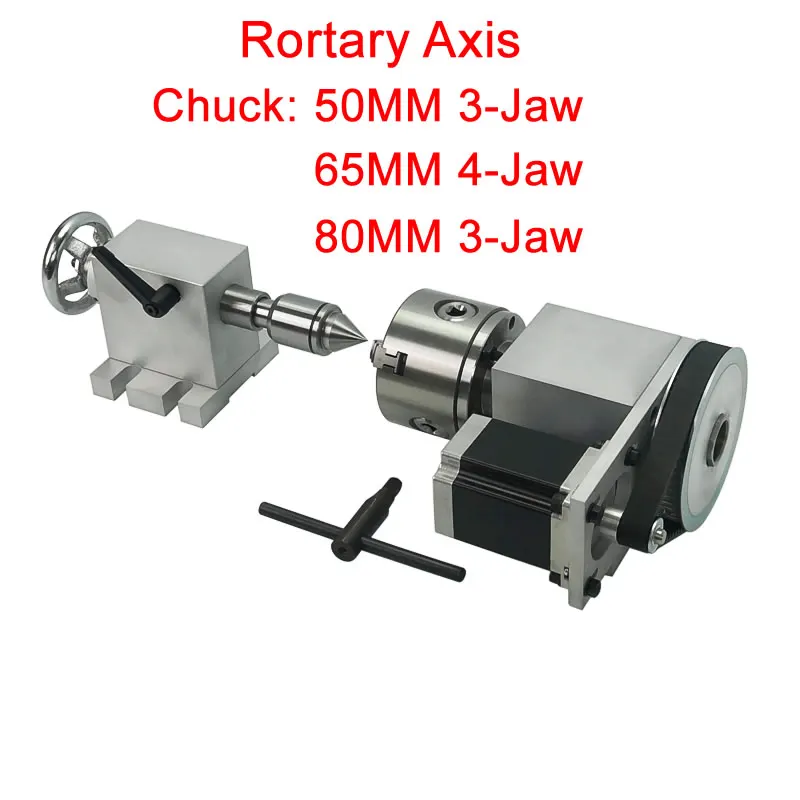 Fresadora CNC Gravadora CNC, Eixo Rotativo, 3 Mandíbulas, Altura Central Atividade Tailstock, 44mm, 54mm, 65mm