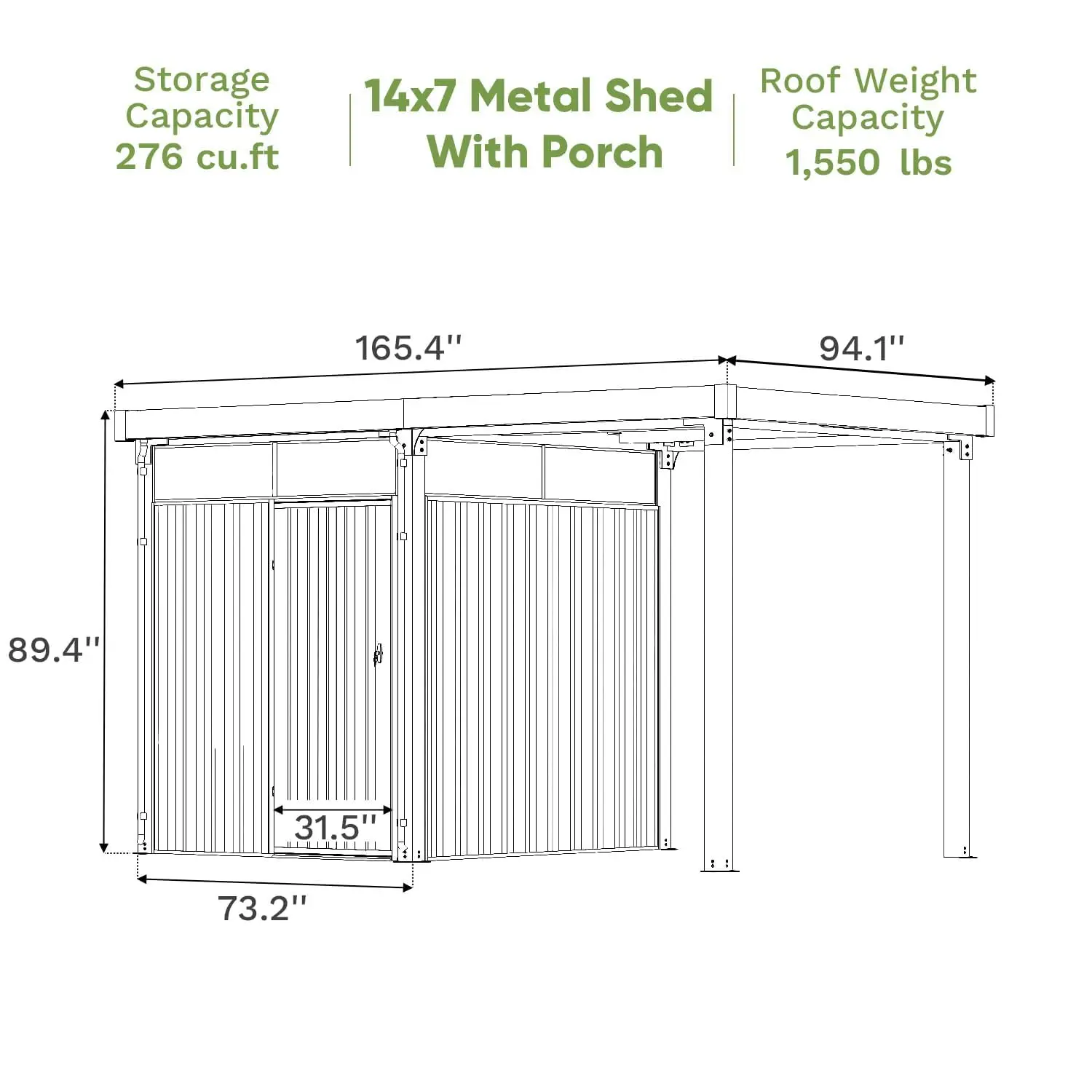 14x7 FT Outdoor Metal Storage Shed, Garden Tool Shed with Dual Function, Steel Backyard Organizer, Customized