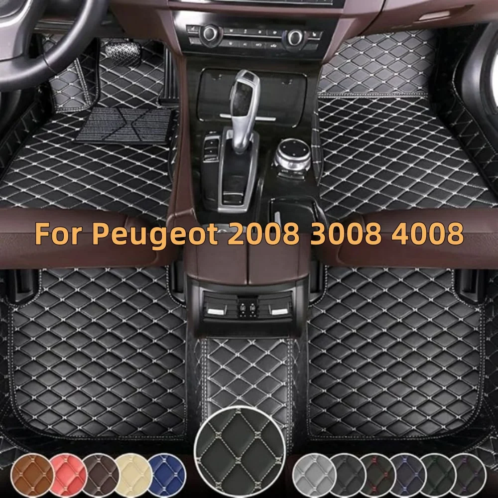 Custom Car Floor Mats For Peugeot 2008 2014-2019 3008 4008 2017-2023 Leather Full Coverage Floor Mats Luxury Floor Liners