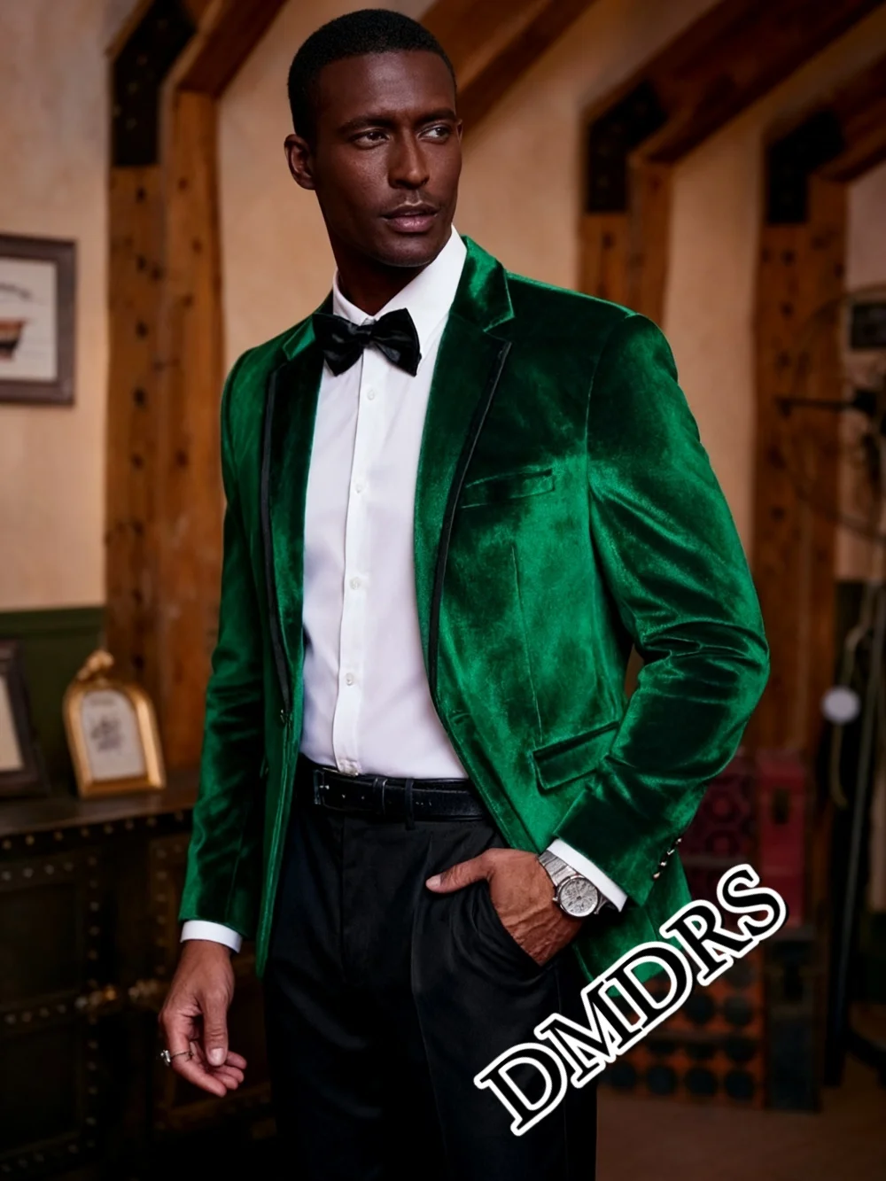 DMDRS Set completo da uomo classico monopetto formale per matrimonio Set completo da uomo elegante da lavoro 3 pezzi (giacca, gilet, pantaloni)