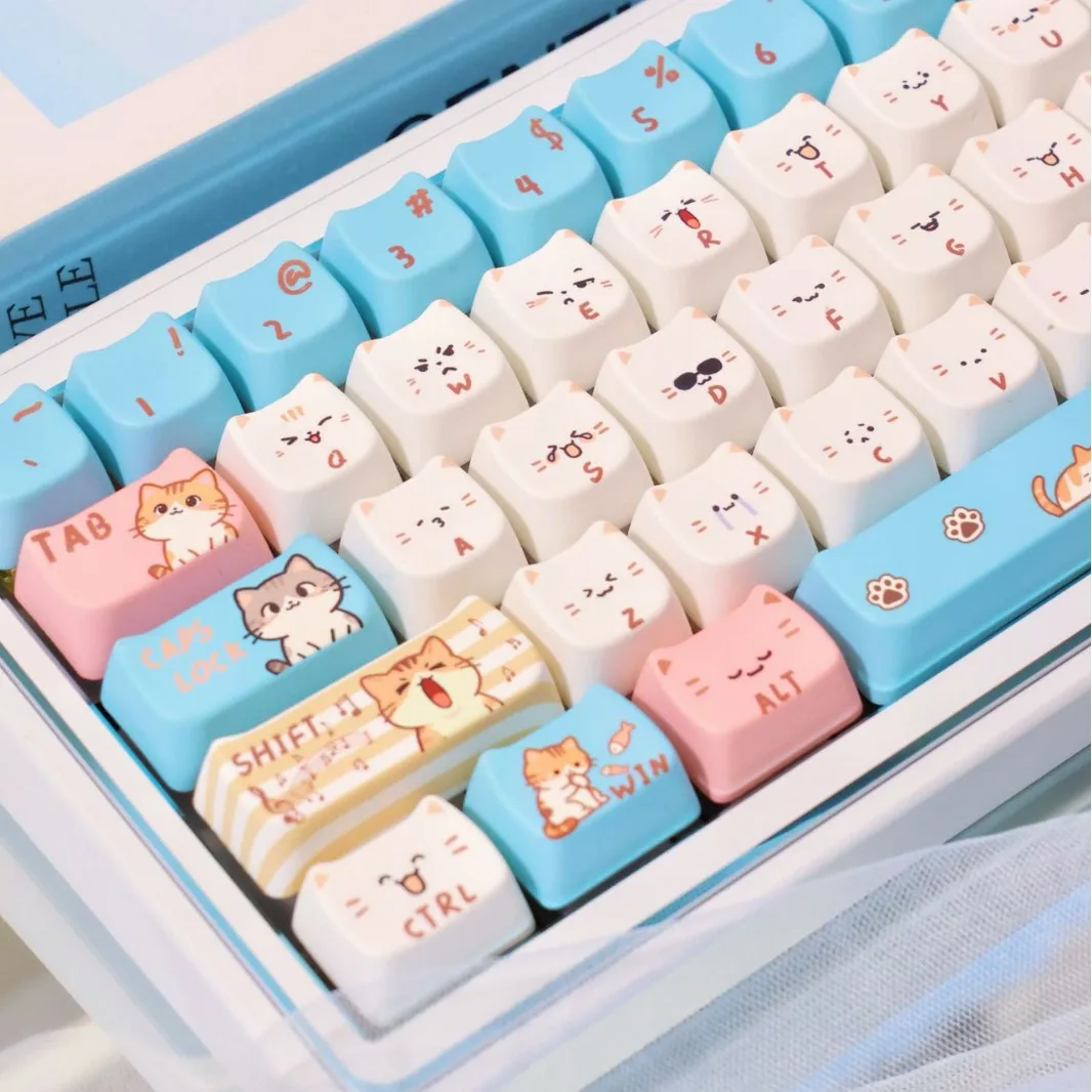 

New cute meow theme keycap cute wind two-dimensional suitable for cross axis mechanical keyboard blue pbt material