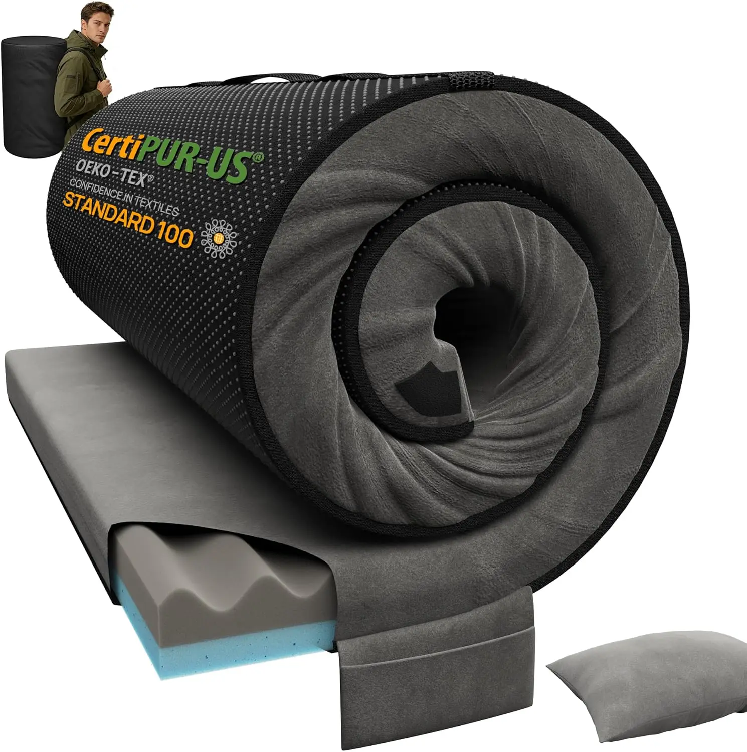 

3-дюймовый двусторонний матрас из пены с эффектом памяти для кемпинга, водонепроницаемый спальный коврик с подушкой и сумкой для гостевой кровати/автомобиля/палатки