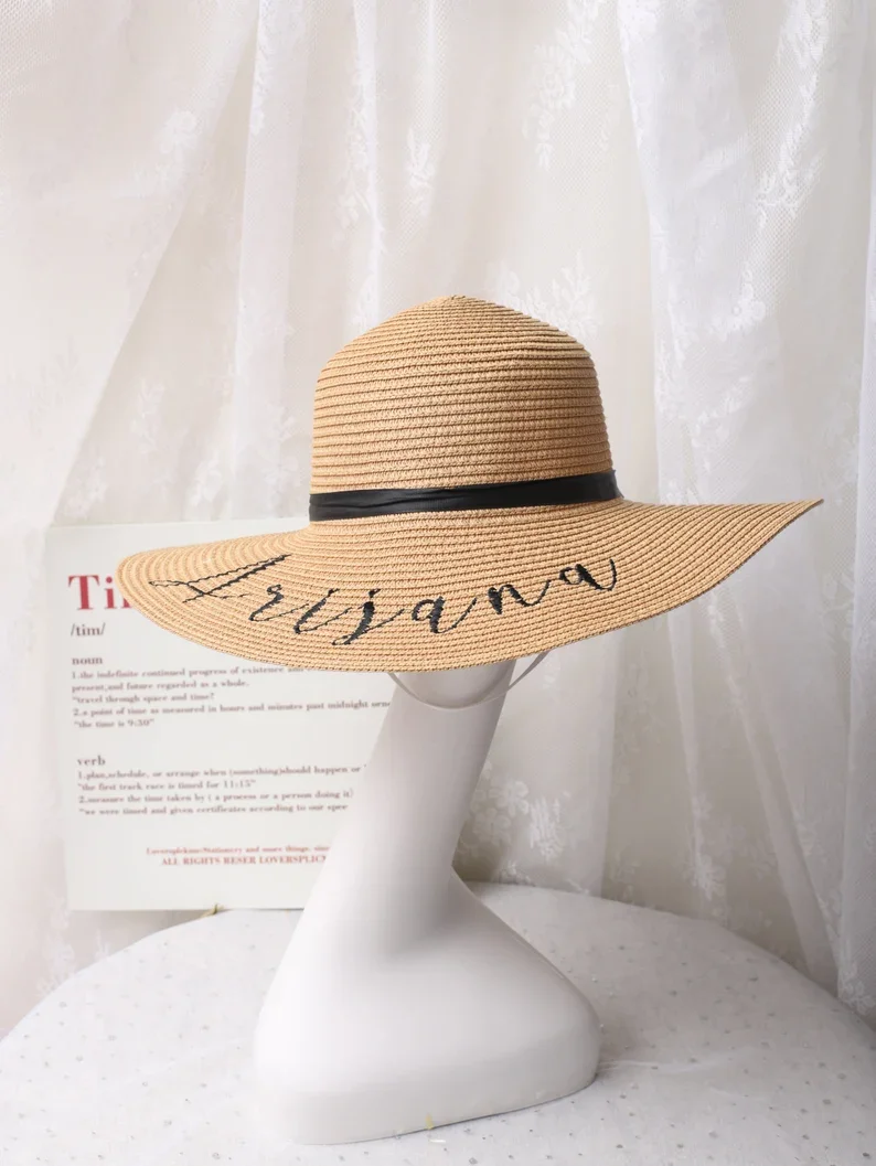 Personalized Bride Sun Hat Customized Beach Hat Floppy Beach Hats Customized Bride Hats Personalized Beach Hat Mrs. Beach Hat