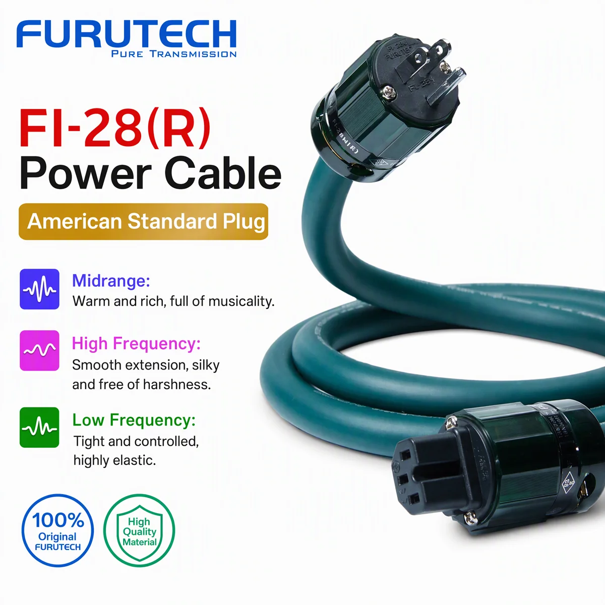 FURUTECH FP-S35TC PC-TripleC HiFi Power Cable, Assembled with FI-28 Connector, EU Schuko / US AC Plug for CD Player DAC Amplifie