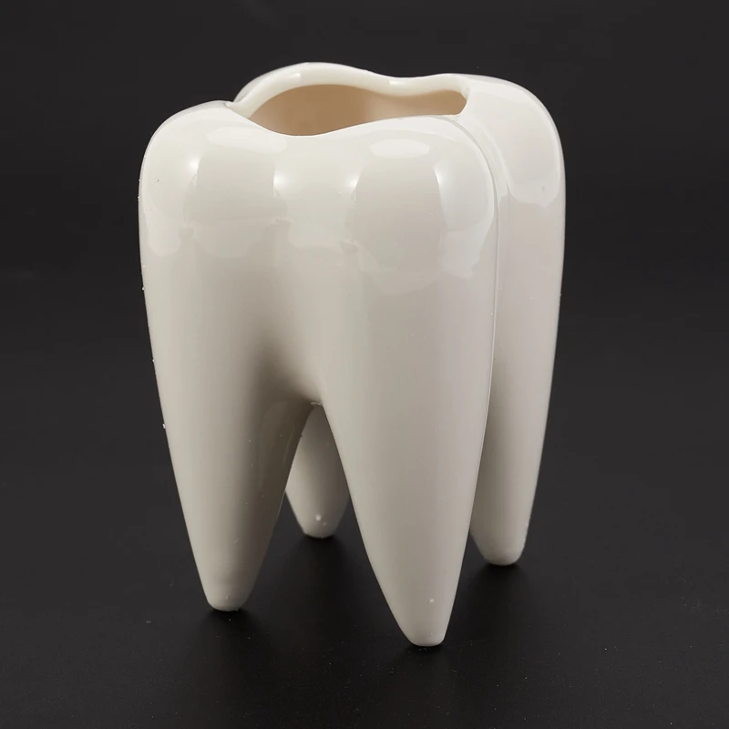 Tooth Shape White Ceramic Flower Pot Modern Design Planter Teeth Model Mini Desktop Pot Creative Gift(Without Plants)