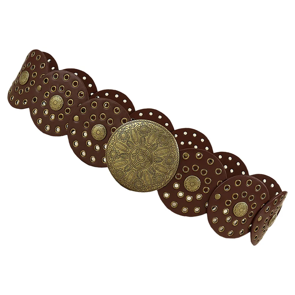 Cintura larga in metallo retrò Marrone Boho Disco Vita Concho Cowboy Donna Accessori robusti occidentali Decorazioni cave Fibbia in metallo