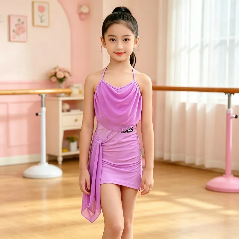 

Girls Halter Latin Dance Dress Kids Cha Cha Samba Rumba Competition Costume Stage Performance Dance Outfit Latin Dance Practice