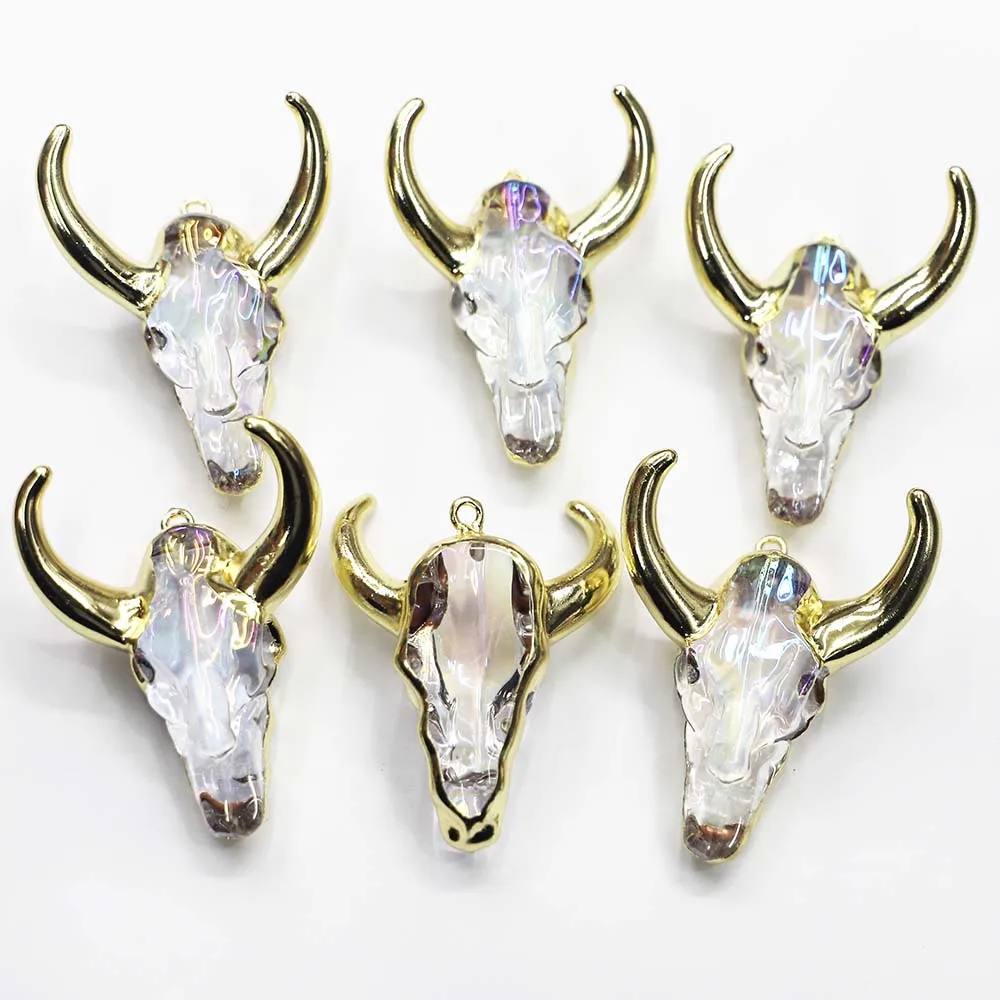 Selling Natural Stone Semi Precious Bull Head Pendant Cure Necklace Fashion Charms DIY Jewelry Making Accessories Wholesale 4Pcs