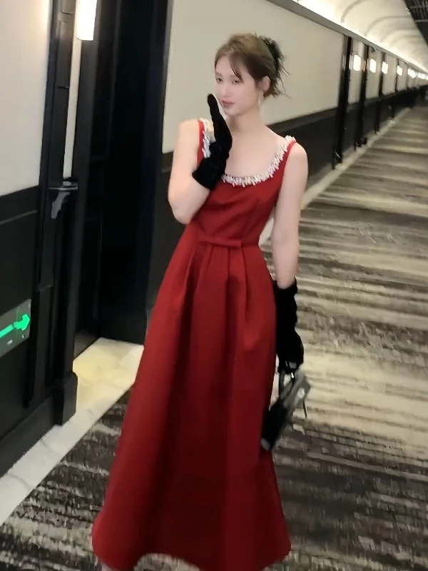 

Ele Red Evening Gown Wedding Dr High Waist A-Line Skirt Zipper Bal Bridal Dr for Engagement And Wedding Ceremony