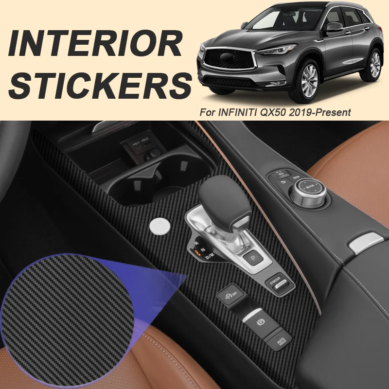 

Car Carbon Interior Sticker For INFINITI QX50 2019-2026 LHD Auto Window Lifting Panel Decal Gear Door Protective Film Accessory