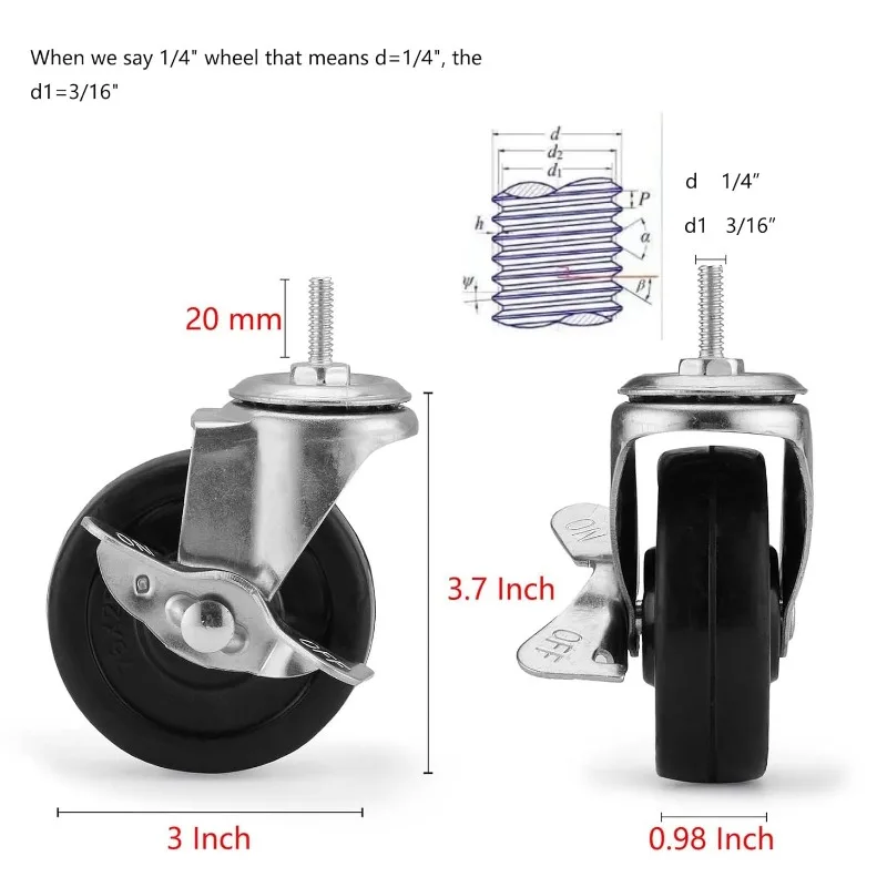 Caster Wheels for Organization and Storage Shelving Shelf,Set of 4, Casters for Metal Wire Shelf Organizer, to Replace Wire