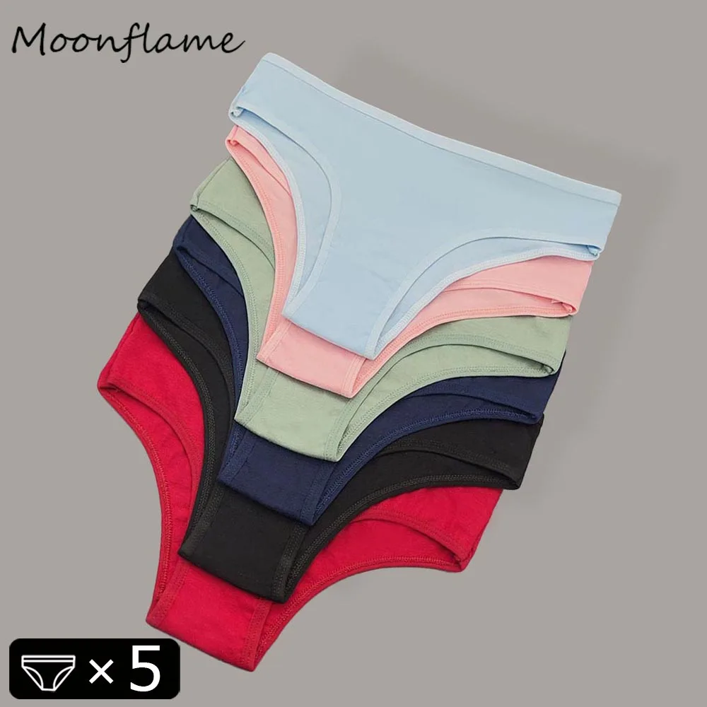 

Moonflame 5 PCS 6 Solid Color Cotton Women Bikini Thong Underwear Girls Low Waist Panties