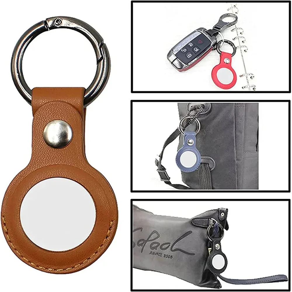 Airtag Case Keychain&Leather Air Tag Holder Protective Tracker Case with Loop Key Ring for Apple AirTags